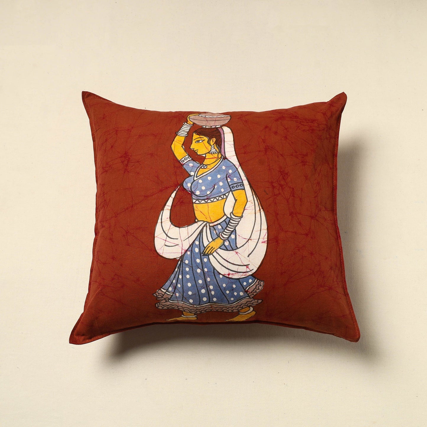 Buy Orange Pure Cotton Hand Batik Cushion Cover