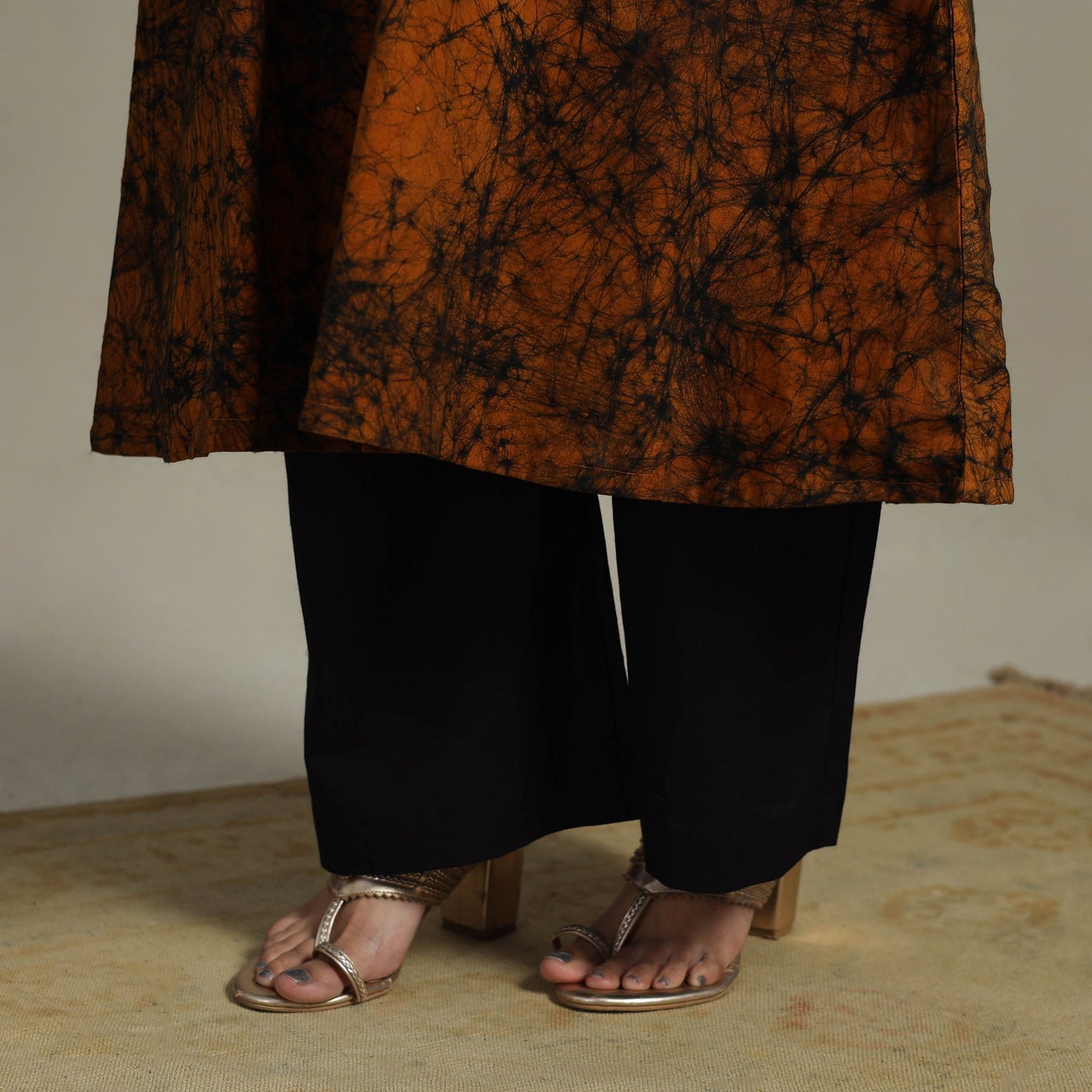 Orange Cotton Hand Batik Print Kurta Set (Set of 3)