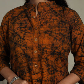 Orange Cotton Hand Batik Print Kurta Set (Set of 3)