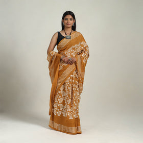 Buy Cotton Orange Hand Batik Print Saree online