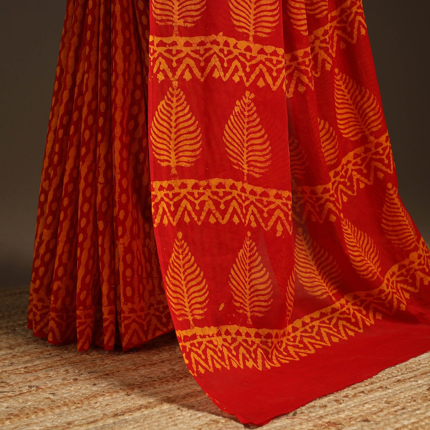 Orange - cotton hand batik saree 21 - handcrafted