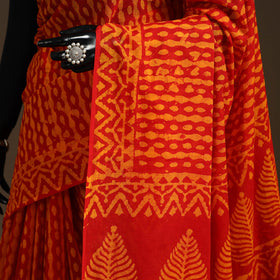 Orange - cotton hand batik saree 21 - handcrafted