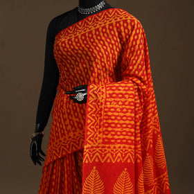 Orange - cotton hand batik saree 21 - handcrafted