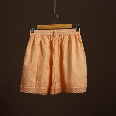 Buy Orange Cotton Hand Embroidery Chikankari Short