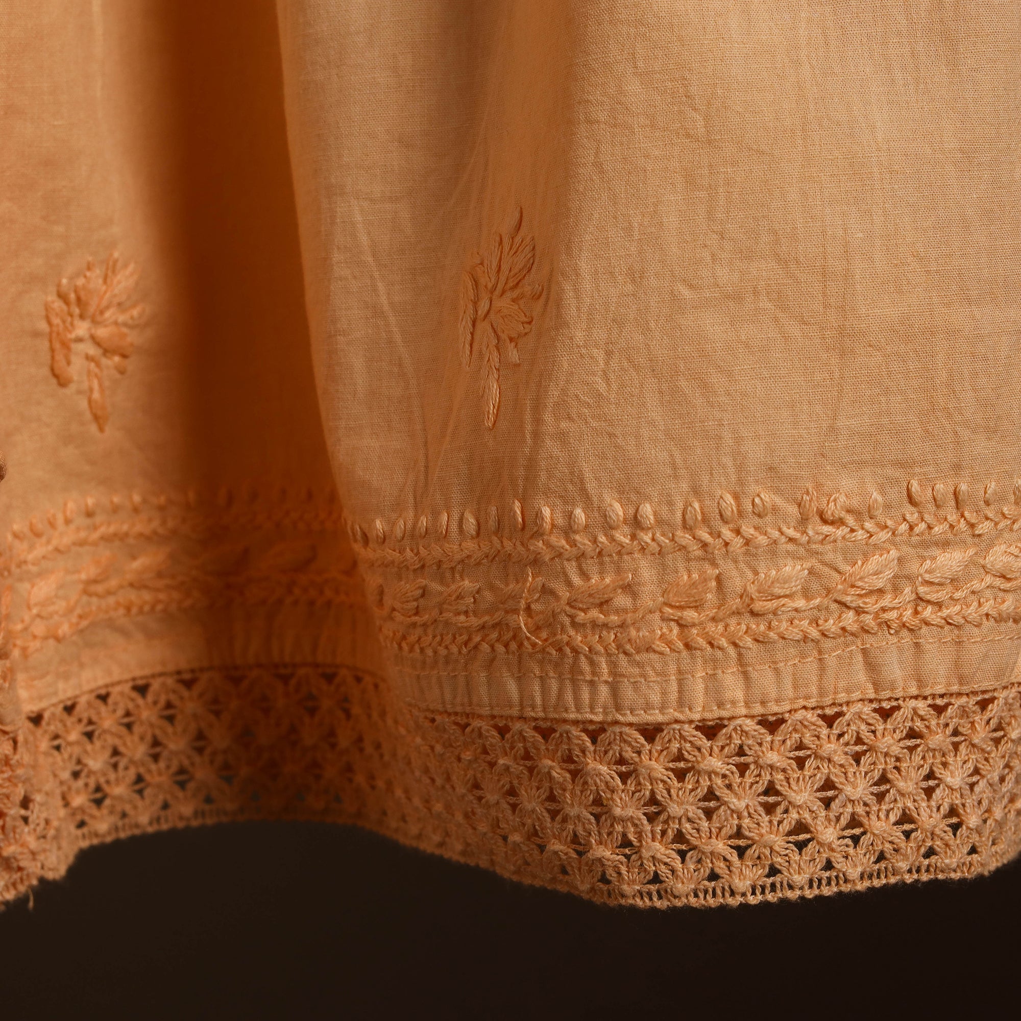Buy Orange Cotton Hand Embroidery Chikankari Short