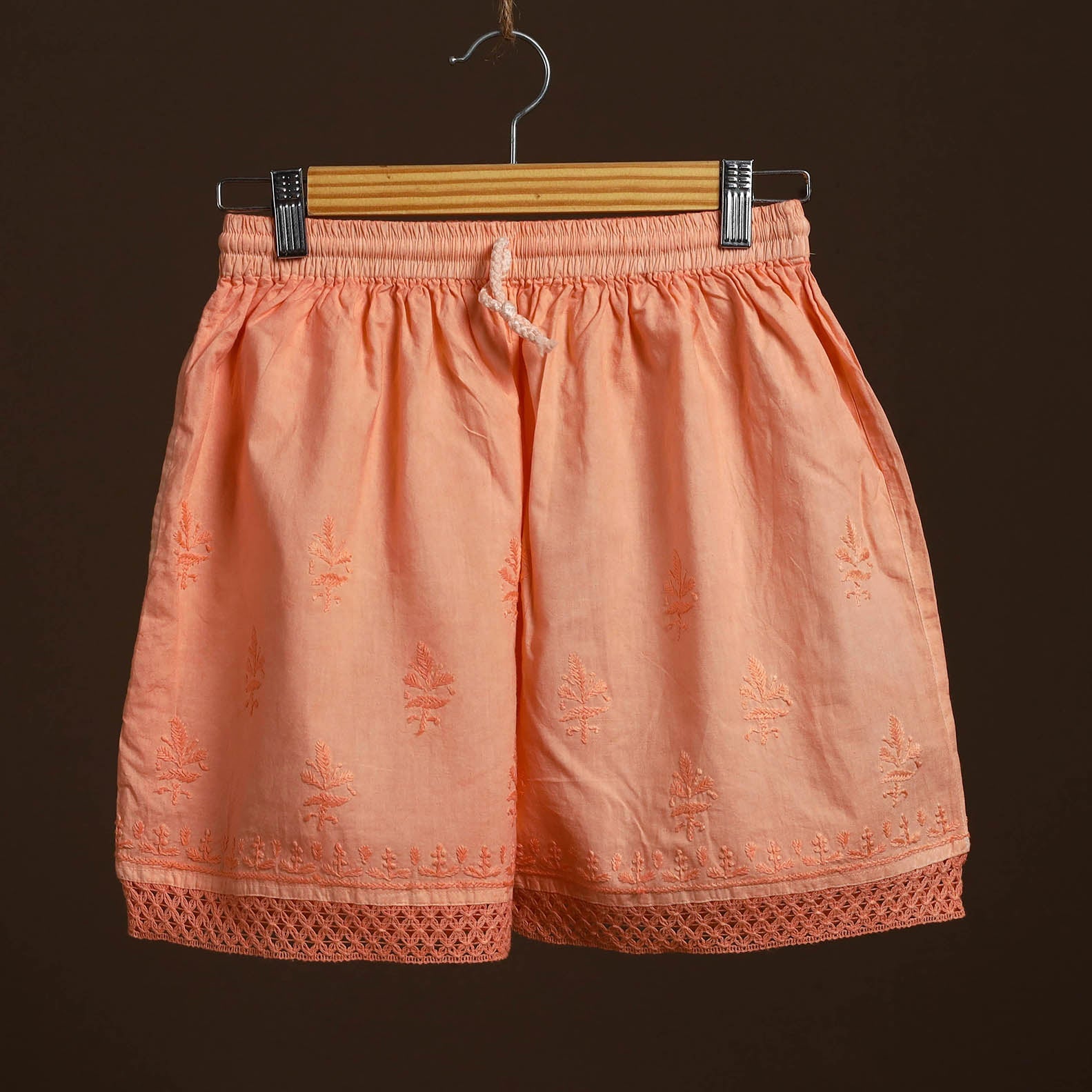 Buy Orange Cotton Hand Embroidery Chikankari Short