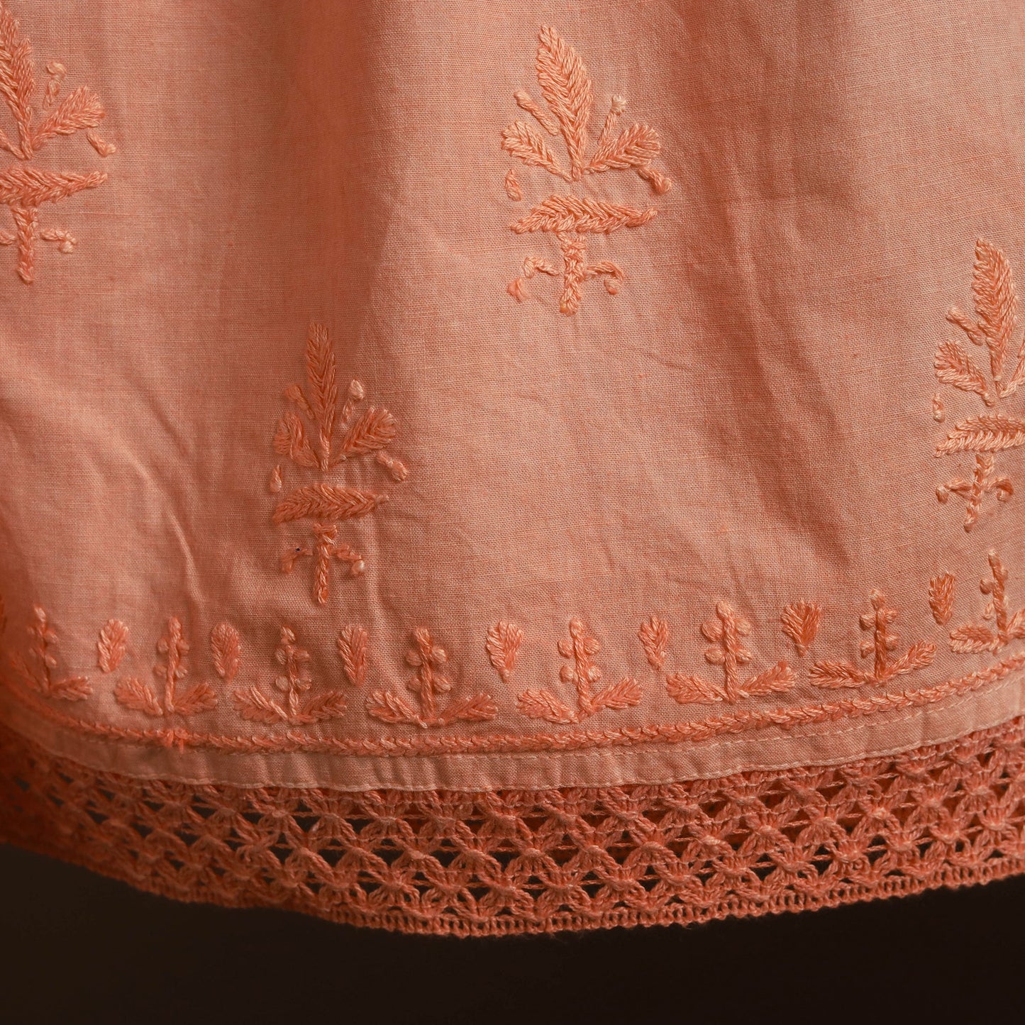 Buy Orange Cotton Hand Embroidery Chikankari Short