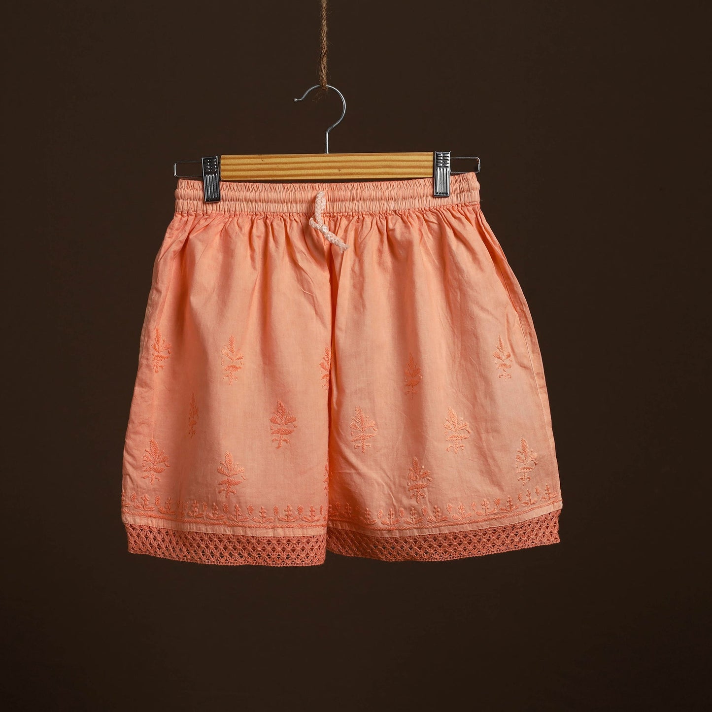Buy Orange Cotton Hand Embroidery Chikankari Short