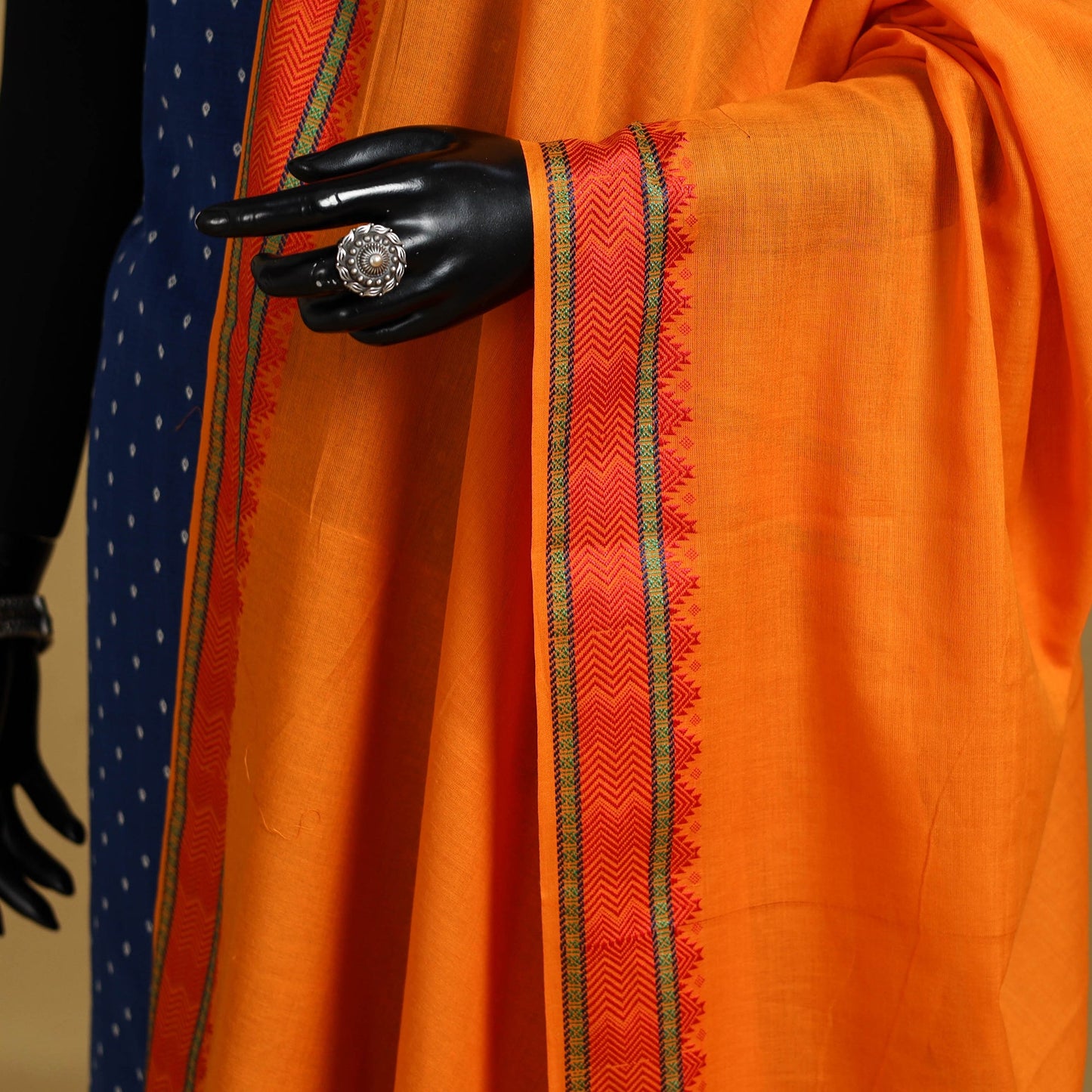 Orange - cotton jacquard dupatta with thread border 21