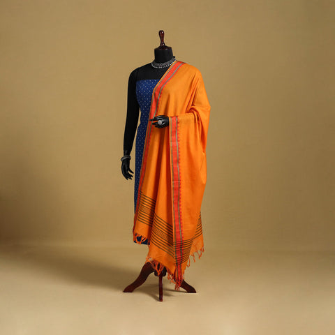 Orange - cotton jacquard dupatta with thread border 21