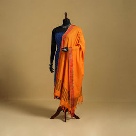 Orange - cotton jacquard dupatta with thread border 21