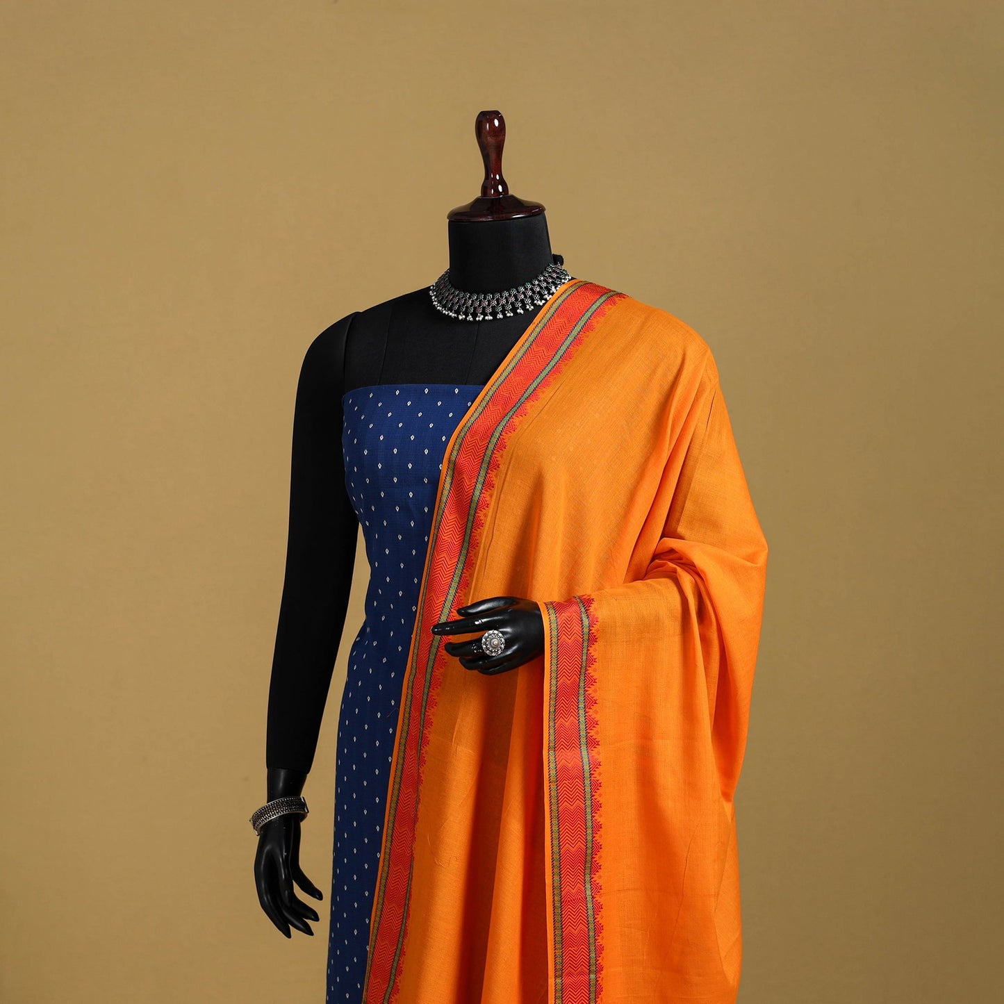 Orange - cotton jacquard dupatta with thread border 21