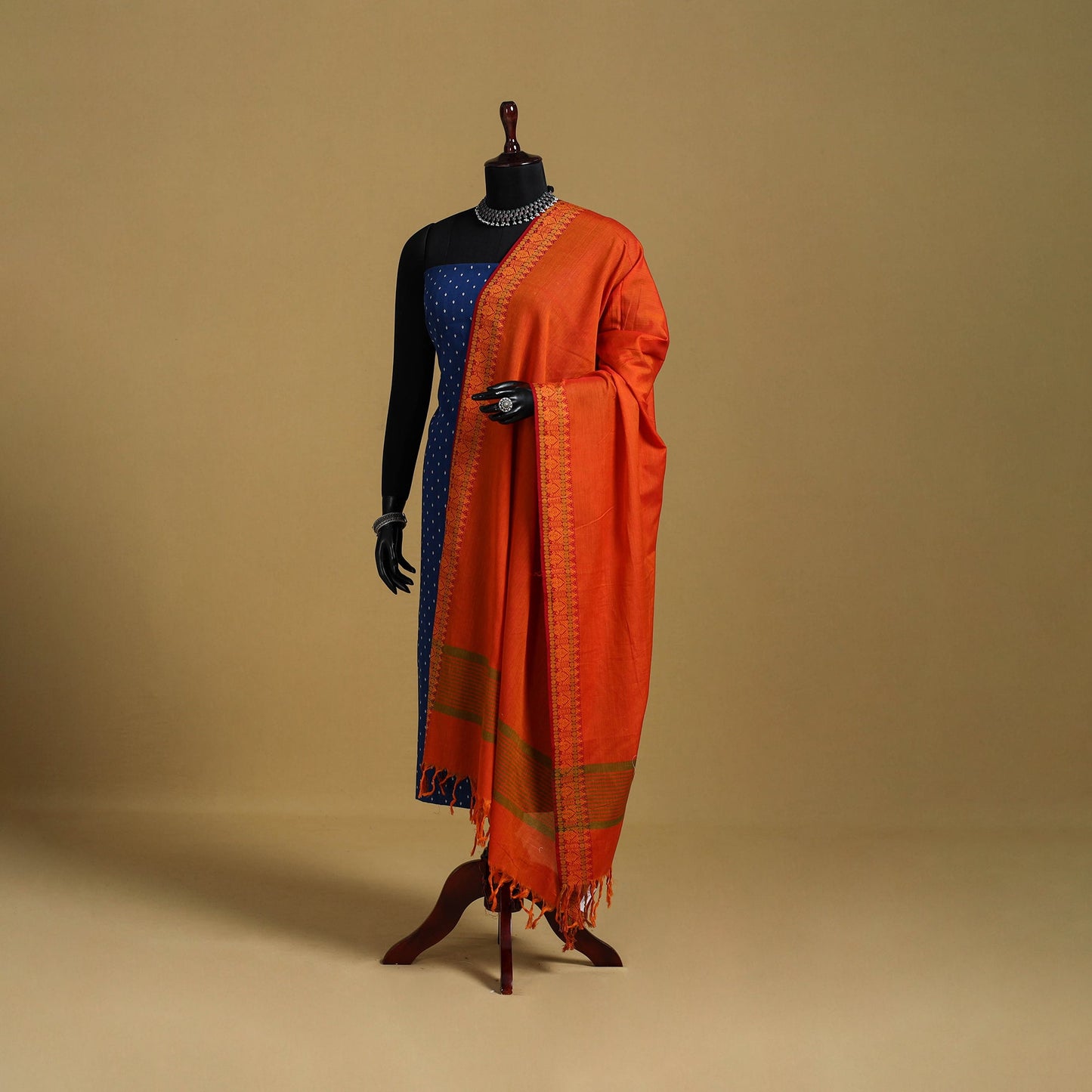 Orange - cotton jacquard dupatta with thread border 36