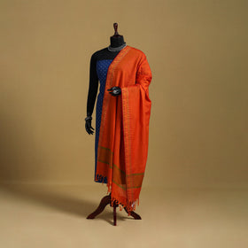 Orange - cotton jacquard dupatta with thread border 36