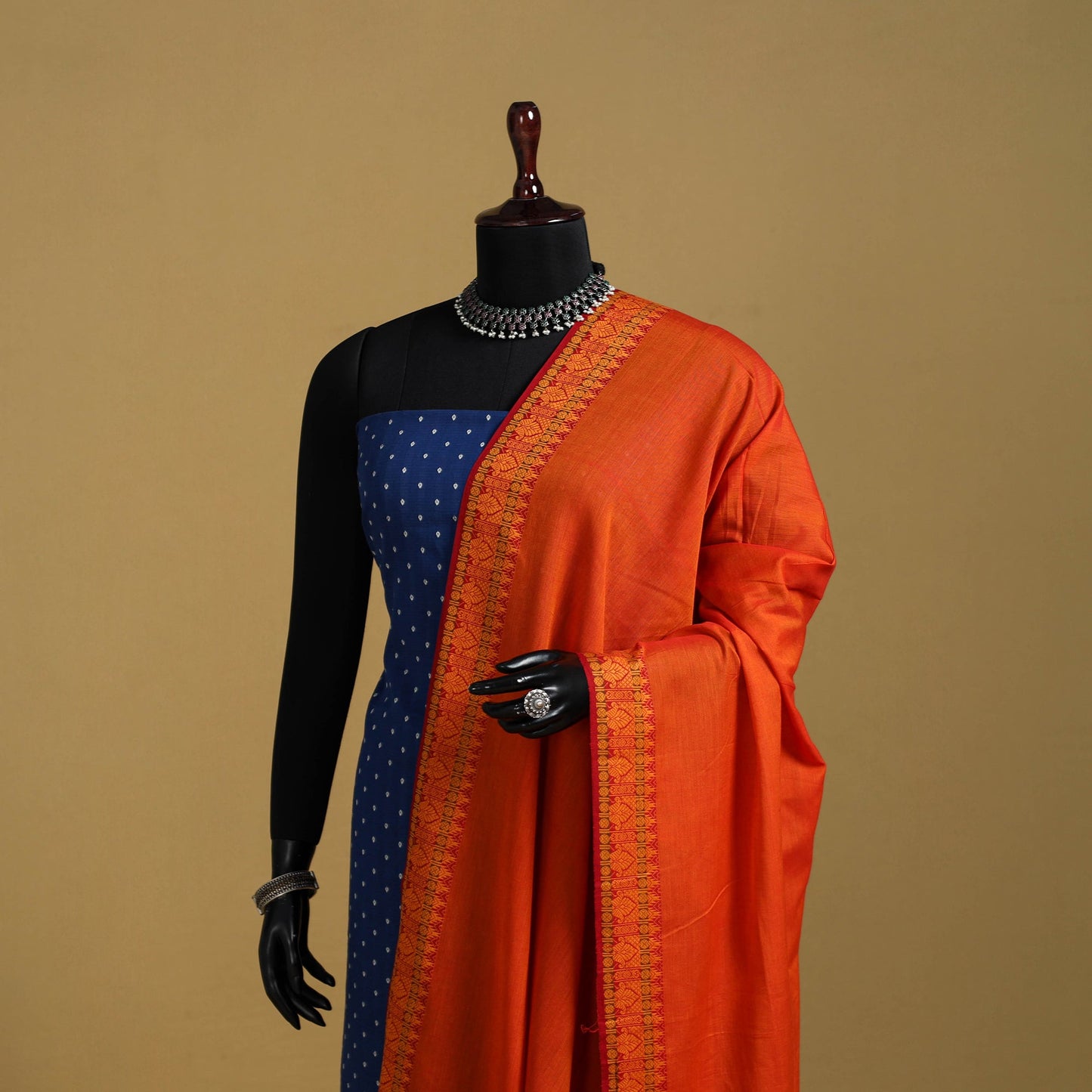 Orange - cotton jacquard dupatta with thread border 36