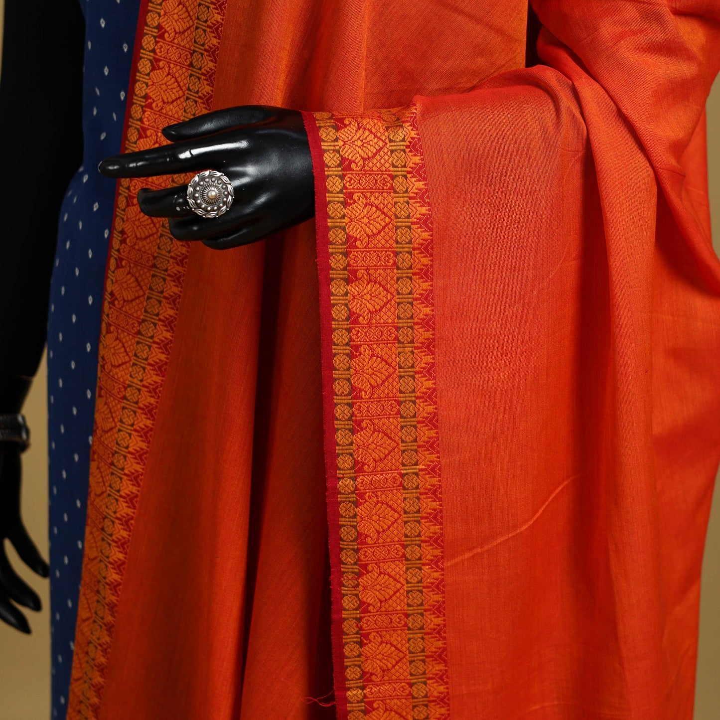 Orange - cotton jacquard dupatta with thread border 36