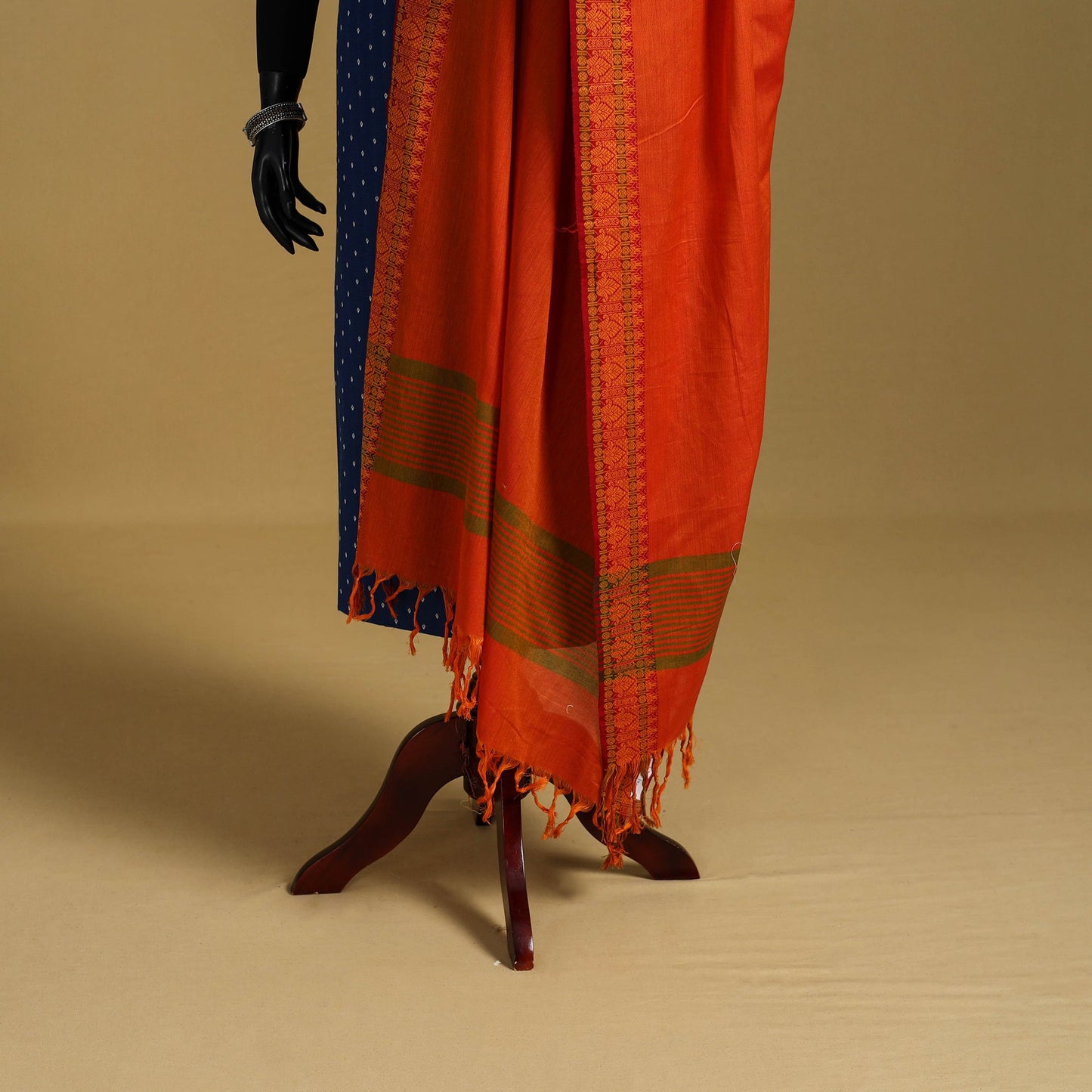 Orange - cotton jacquard dupatta with thread border 36