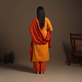 Orange Cotton Jacquard Kurta Set (Set of 3)