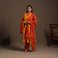 Orange Cotton Jacquard Kurta Set (Set of 3)