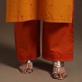 Orange Cotton Jacquard Kurta Set (Set of 3)