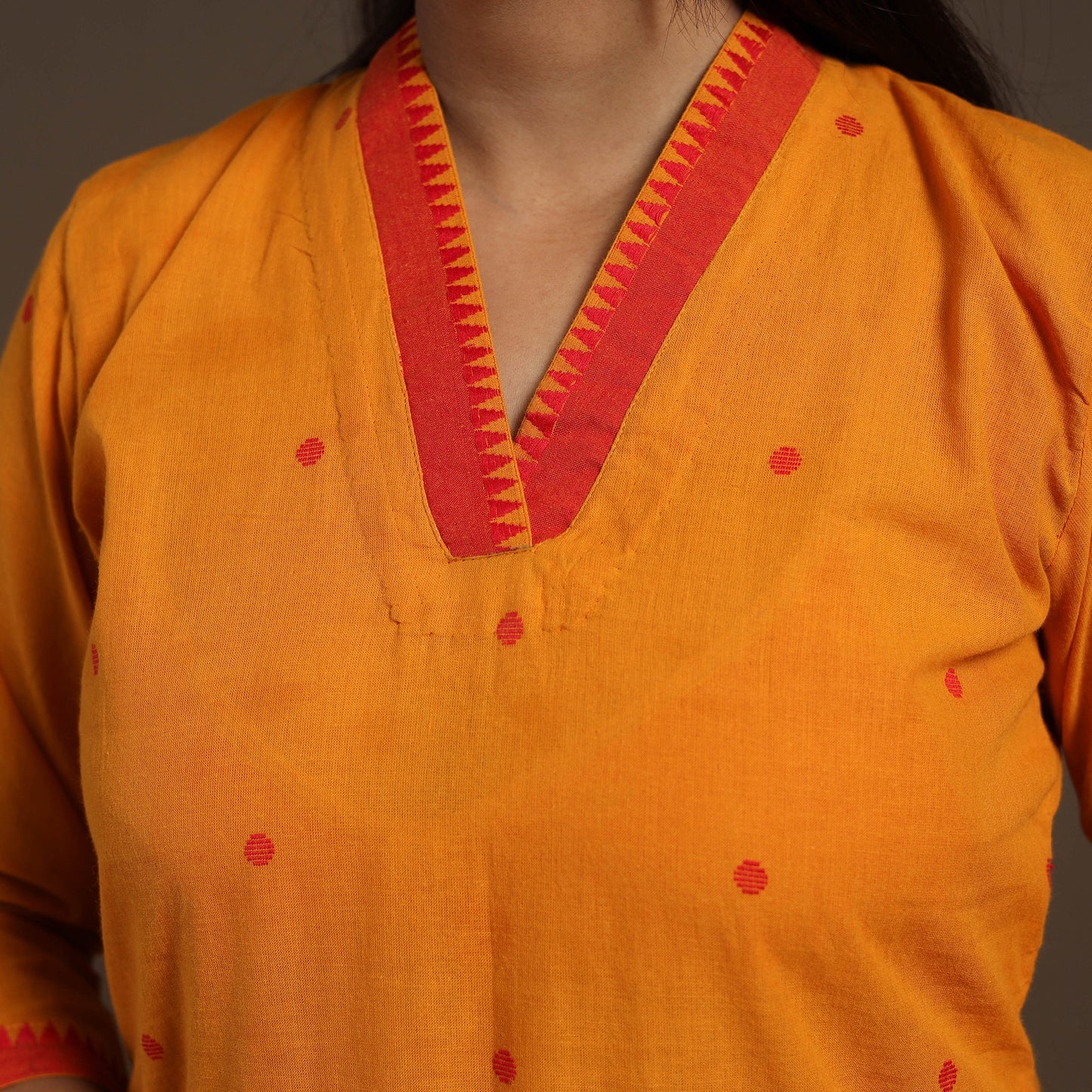 Orange Cotton Jacquard Kurta Set (Set of 3)