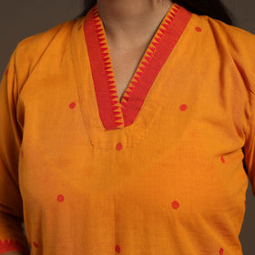 Orange Cotton Jacquard Kurta Set (Set of 3)