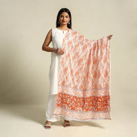  Orange Cotton Jaipur Printed Dupatta 