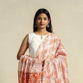  Orange Cotton Jaipur Printed Dupatta 
