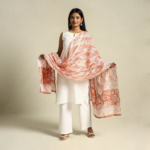  Orange Cotton Jaipur Printed Dupatta 