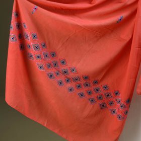 Orange - cotton kashida embroidery stole 03 - handcrafted