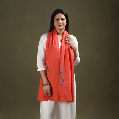 Buy Orange Cotton Kashida Embroidery Stole