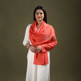 Buy Orange Cotton Kashida Embroidery Stole
