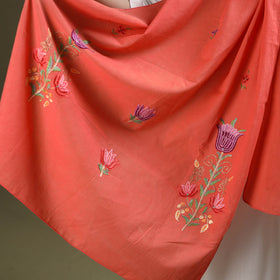 Orange - cotton kashida embroidery stole 09 - handcrafted