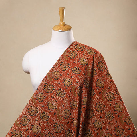  Orange Block Print Cotton Pedana Kalamkari Fabric
