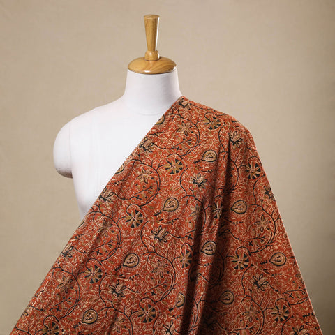 Orange Block Print Cotton Pedana Kalamkari Fabric