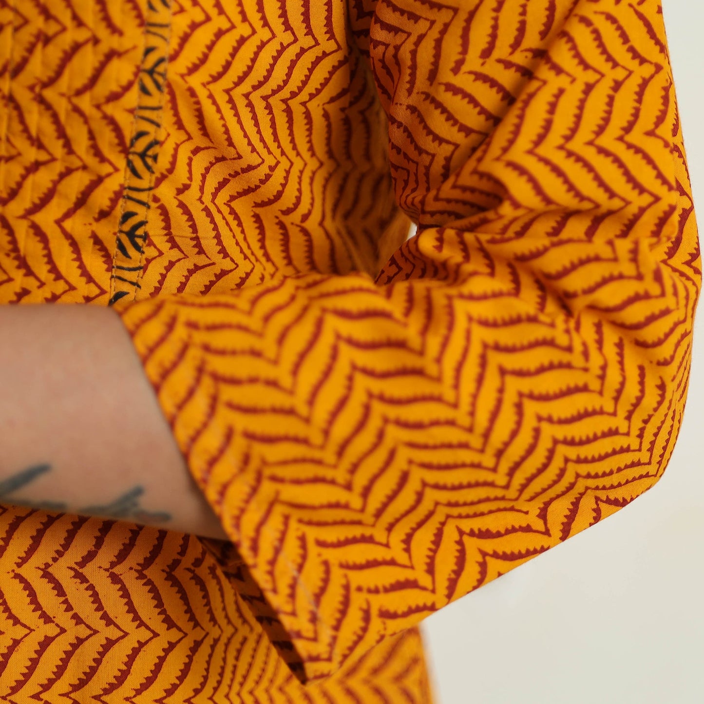 Orange Block Print Cotton Pintuck Straight Bagh Kurta For Women