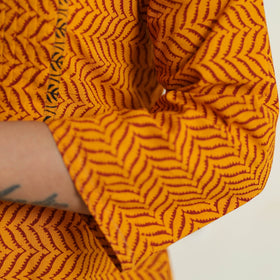 Orange Block Print Cotton Pintuck Straight Bagh Kurta For Women