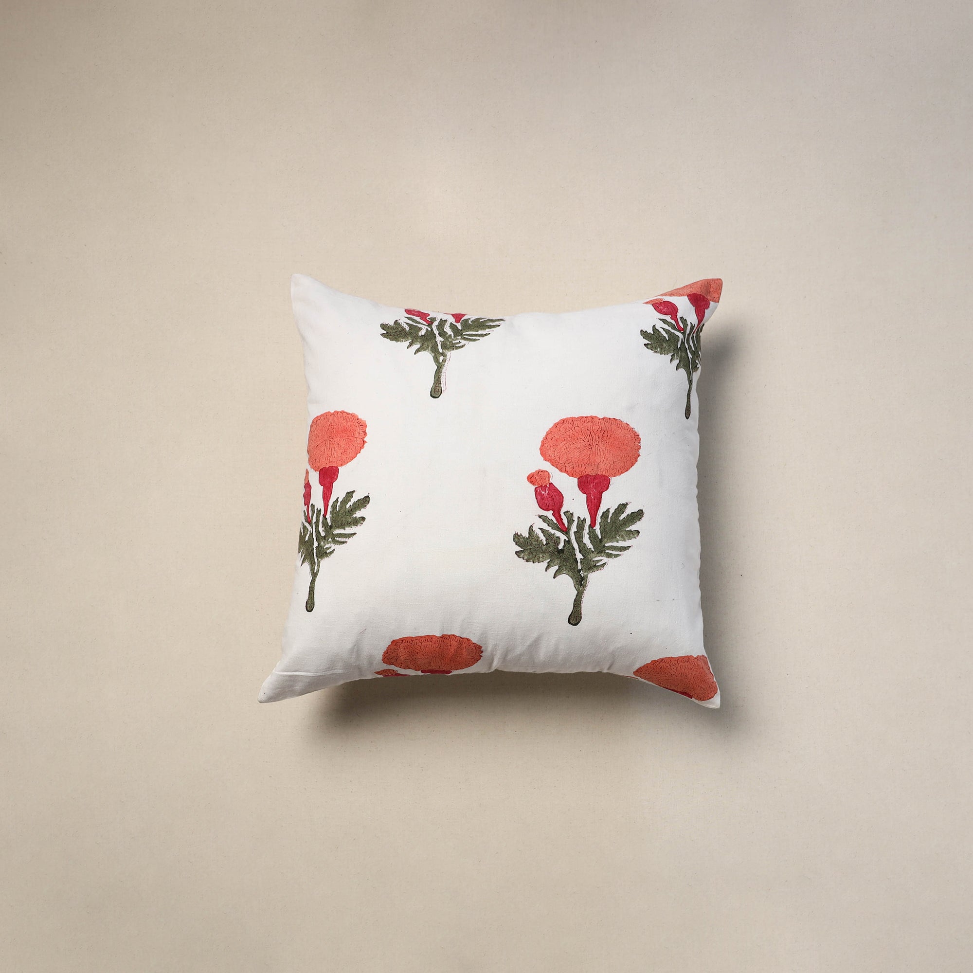 Green - Block Print Cotton Sanganeri Cushion Cover (16 x 16 in) 83