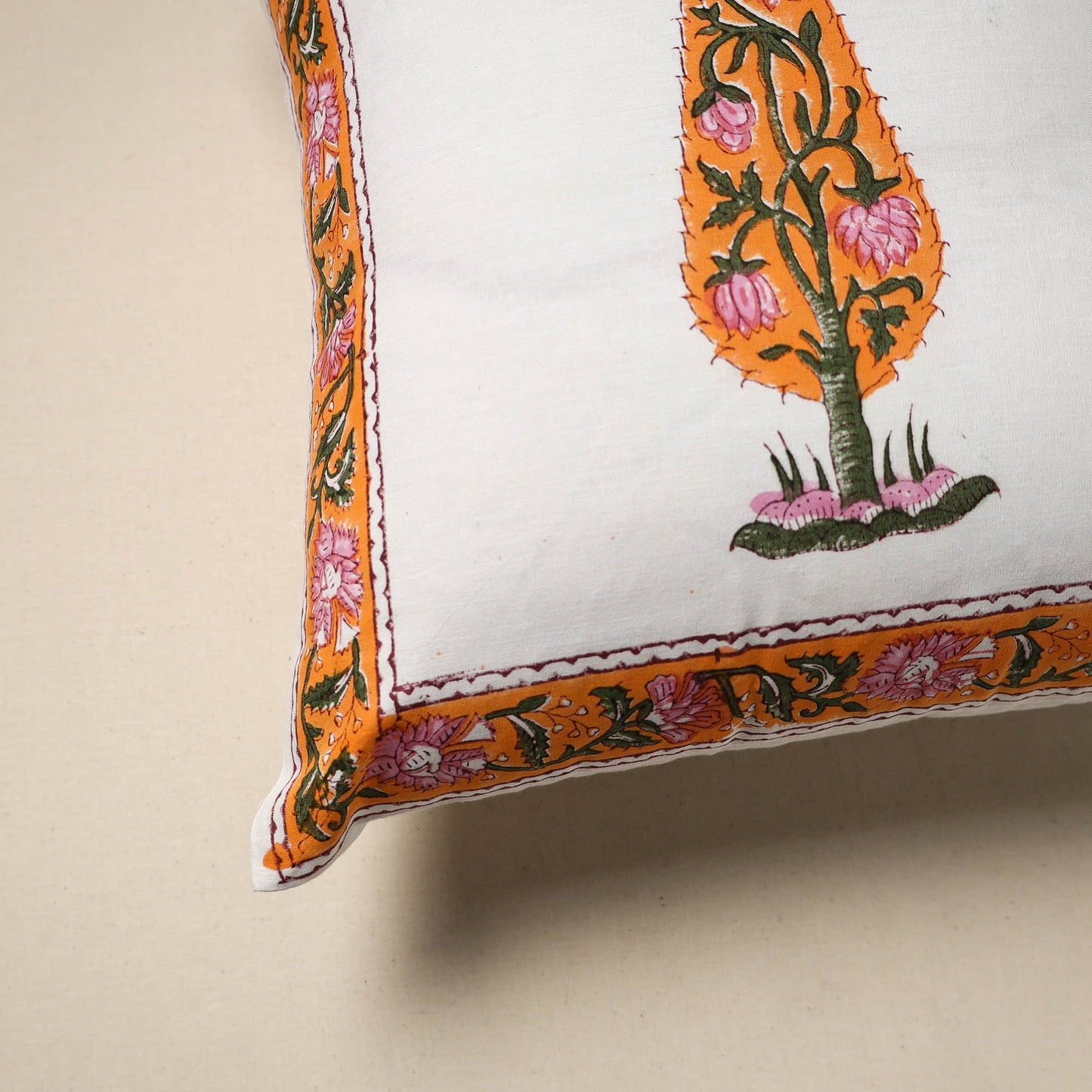 Cotton sanganeri cushion cover (16 x 16 in) 35 - handcrafted
