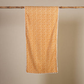 Orange Block Print Cotton Sanganeri Stole with Pom Pom