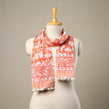  Block Print Cotton Orange Sanganeri Stole with Pom Pom