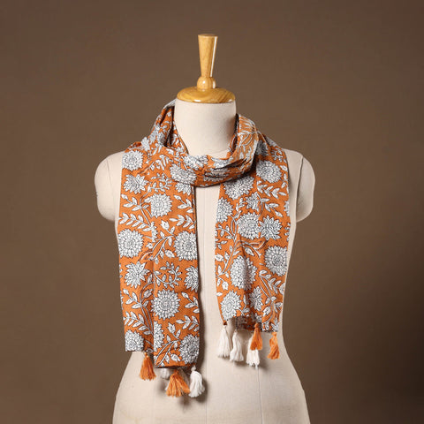 Orange - cotton sanganeri stole with tassels 03