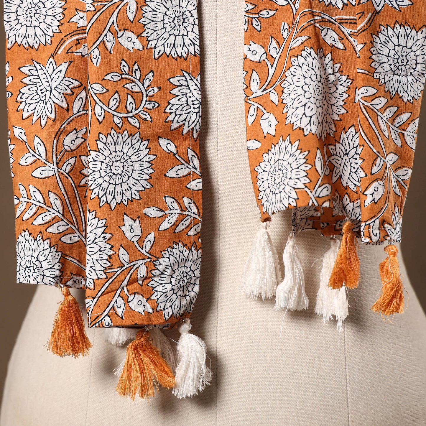 Orange - cotton sanganeri stole with tassels 03