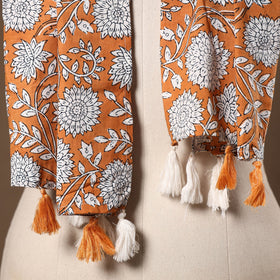 Orange - cotton sanganeri stole with tassels 03