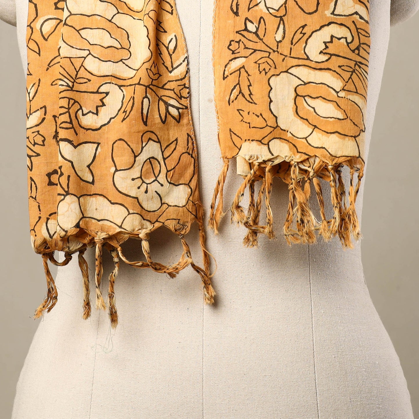  Block Print Cotton Orange Sanganeri Stole with Tassels