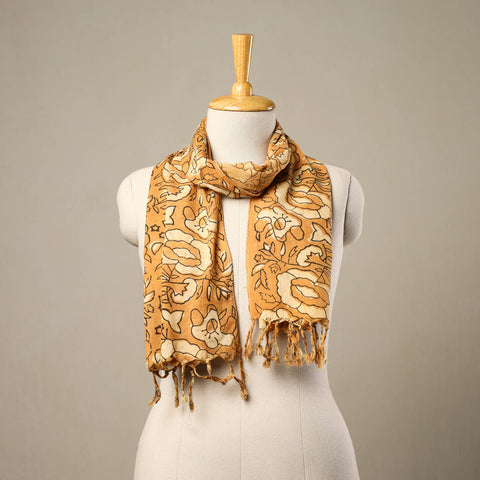  Block Print Cotton Orange Sanganeri Stole with Tassels