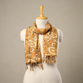  Block Print Cotton Orange Sanganeri Stole with Tassels