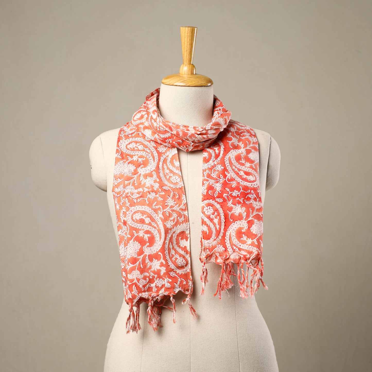 Orange - cotton sanganeri stole with tassels 134