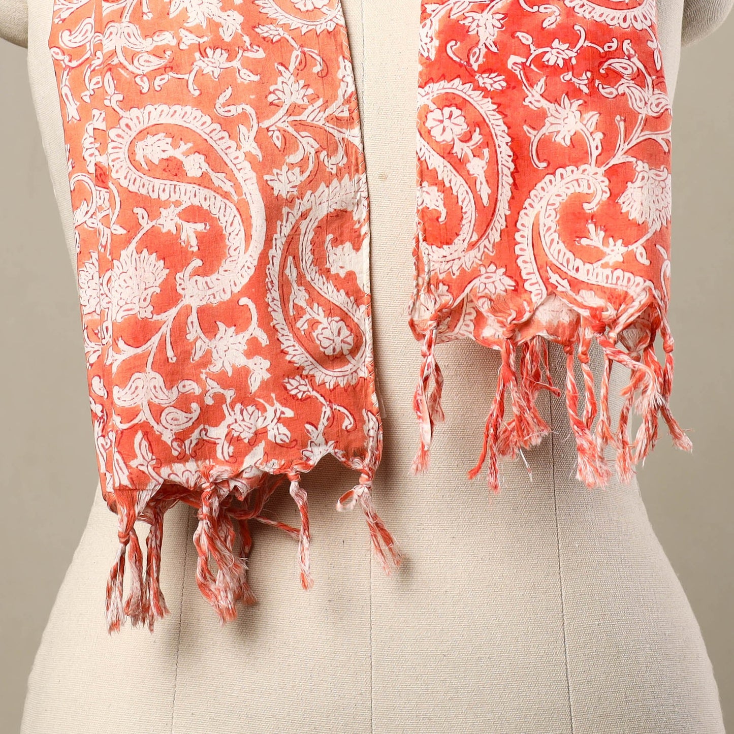 Orange - cotton sanganeri stole with tassels 134