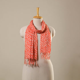 Orange Block Print Cotton Sanganeri Stole with Tassels